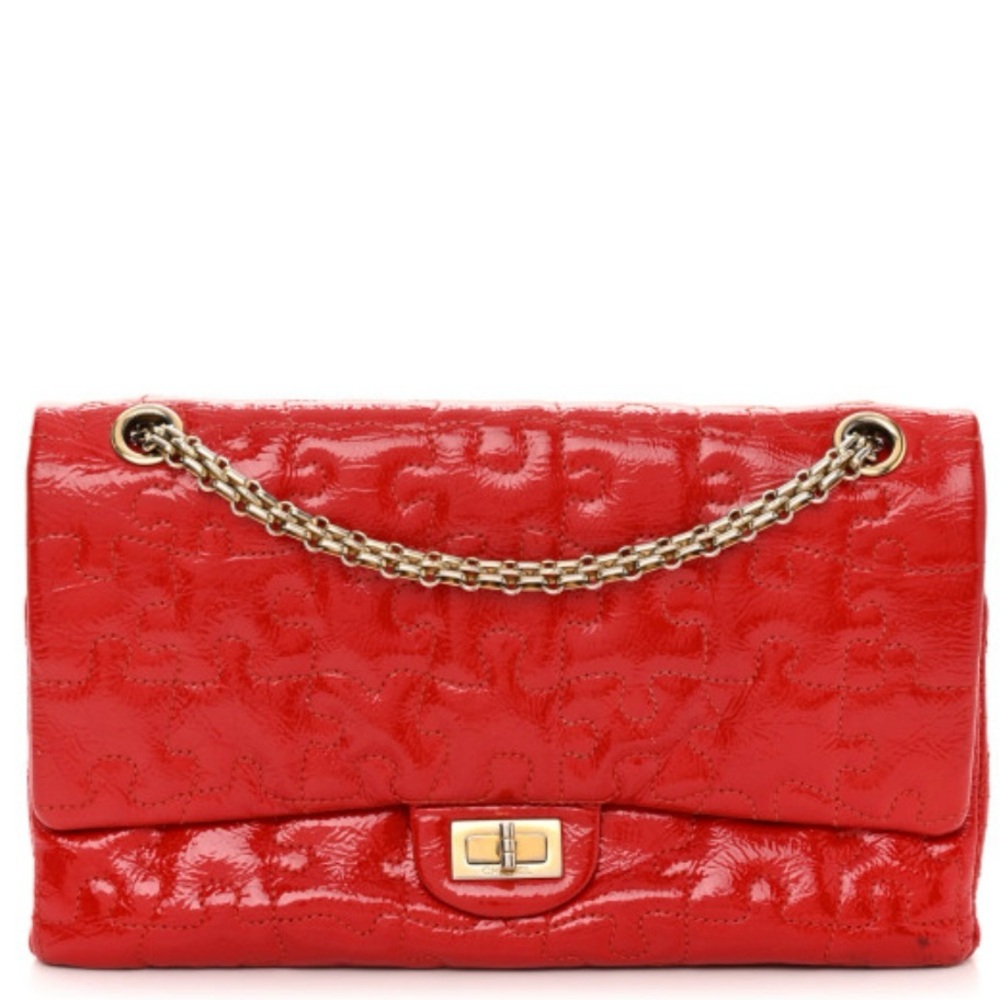 chanel classic flap reissue 2.55 red crackled patent special puzzle edition 226